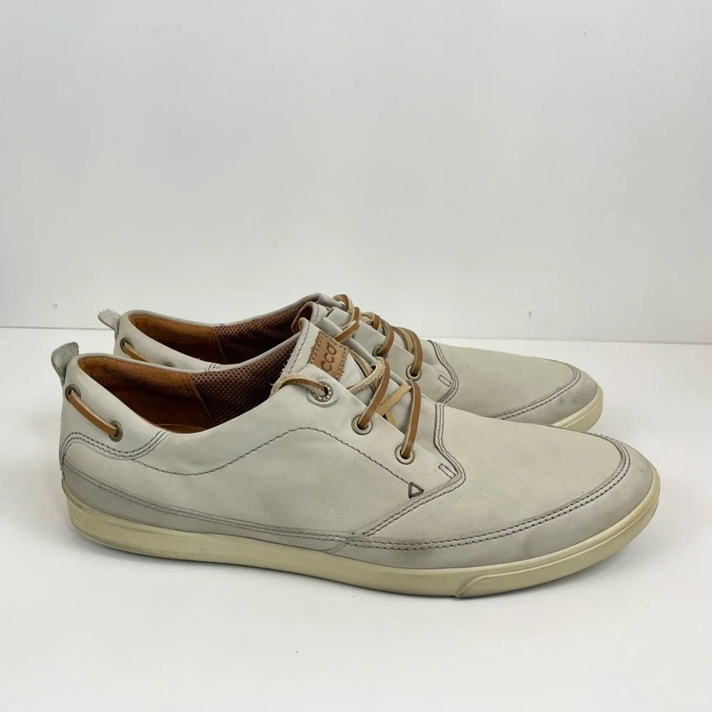 Ecco Cream Off White Lace Up Leather Boat Shoes Mens Size 45